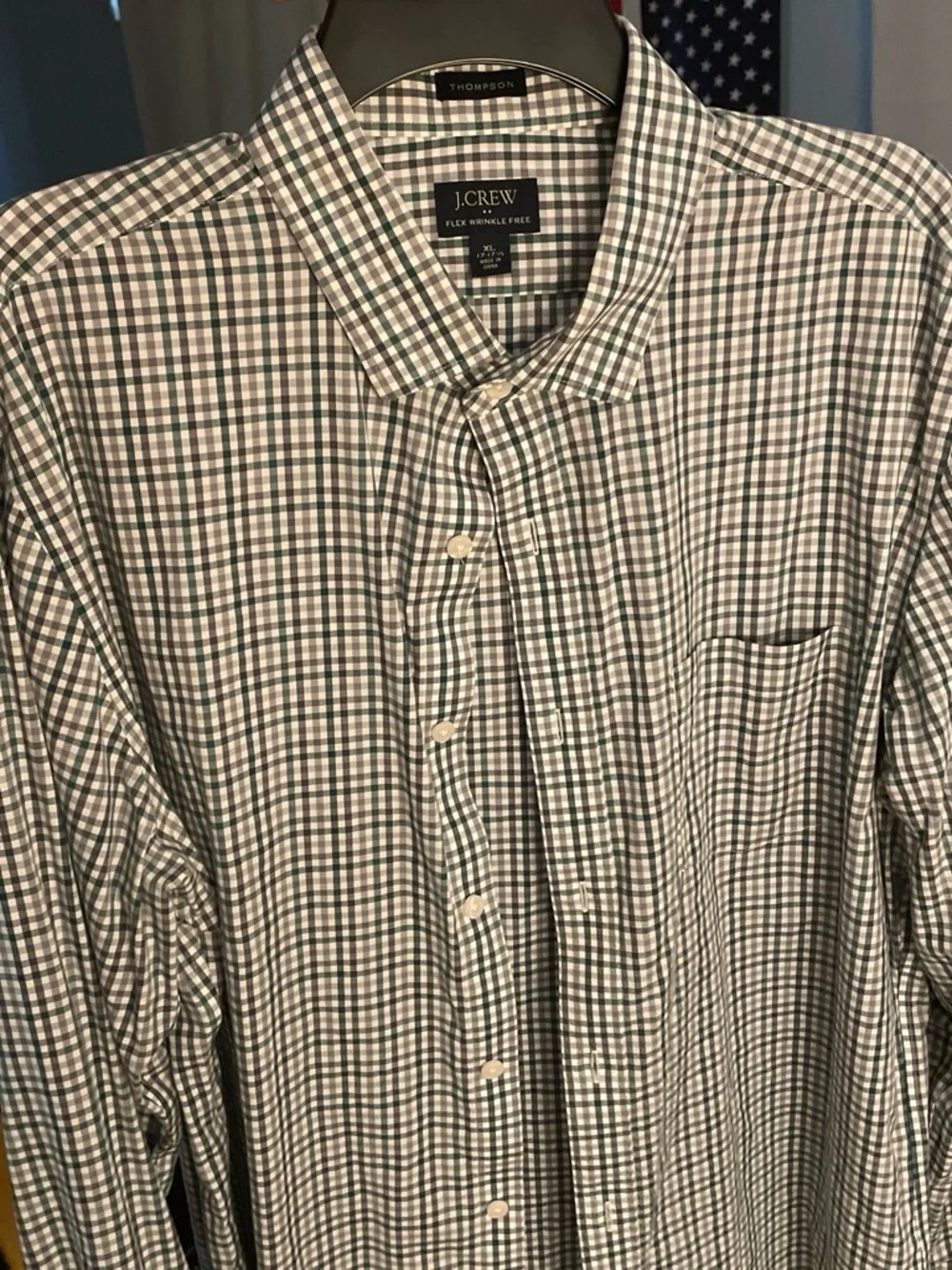 J. Crew Men’s Green and White Checked Dress Shirt